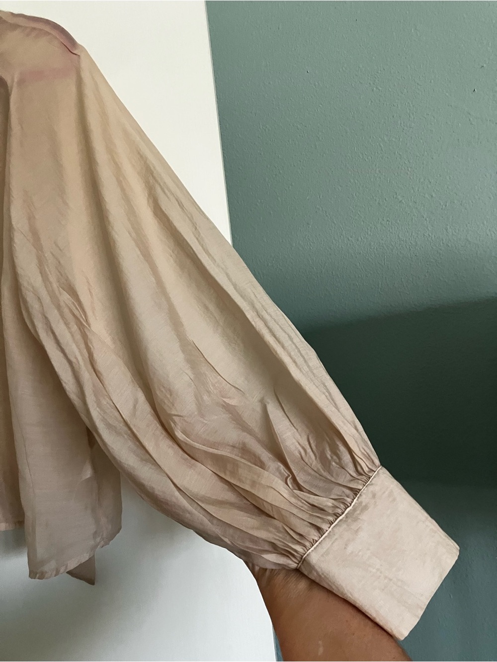 NWOT-Prologue Beige Sheer Peasant Blouse XL Lightweight Boho Flowy Top - Picture 2 of 11